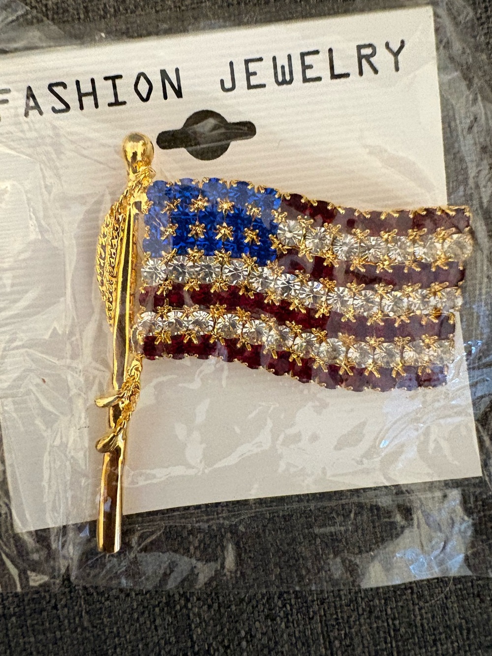 Givvy for 5/26 show Gold-Tone American Flag Crystal Brooch - Fashion Jewelry